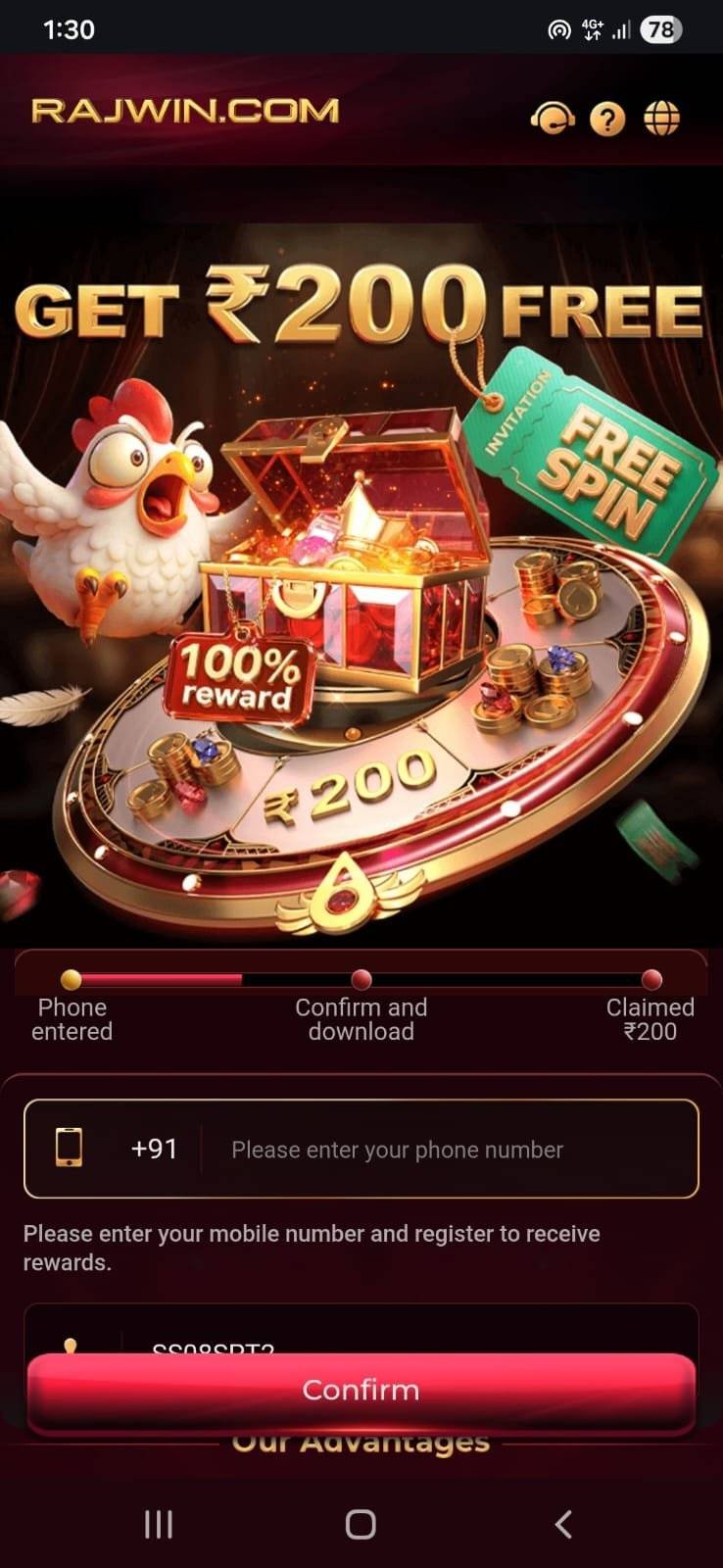 Rajwin app secure login and registration page